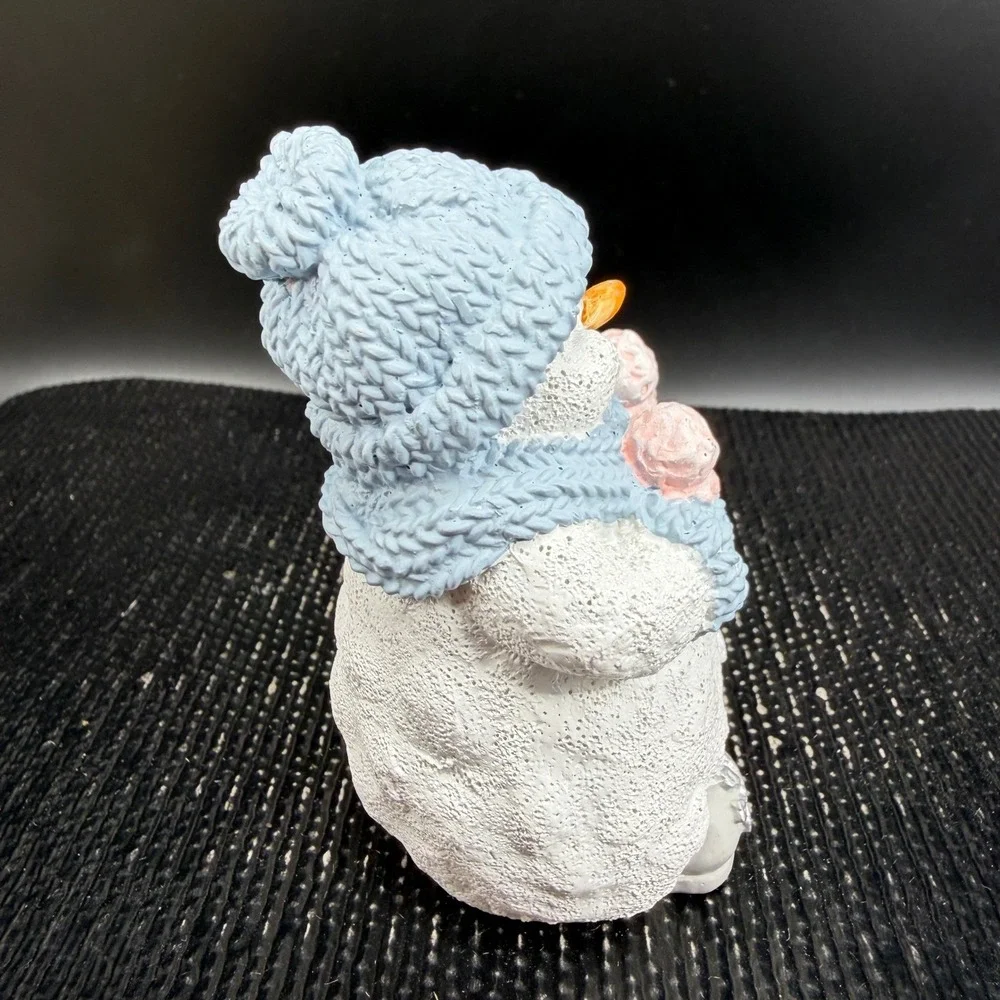 Encore Snow Buddies Snowman Figurine Blue Knit Hat Scarf Pink Mittens Winter